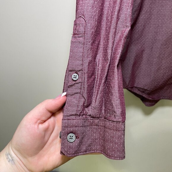 Men's Medium Express Fitted Metallic Maroon Long Sleeve Button Down Shirt - Picture 6 of 8